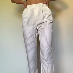 White cropped pinstripe trousers